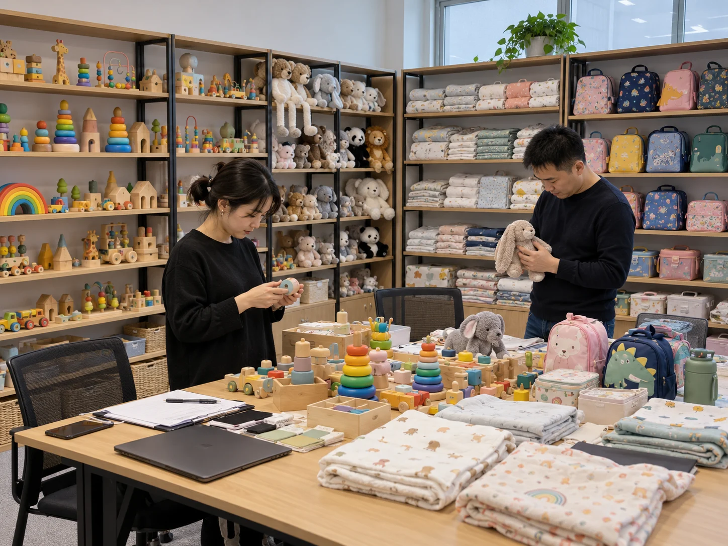 Baby textiles and toy samples, illustrative image