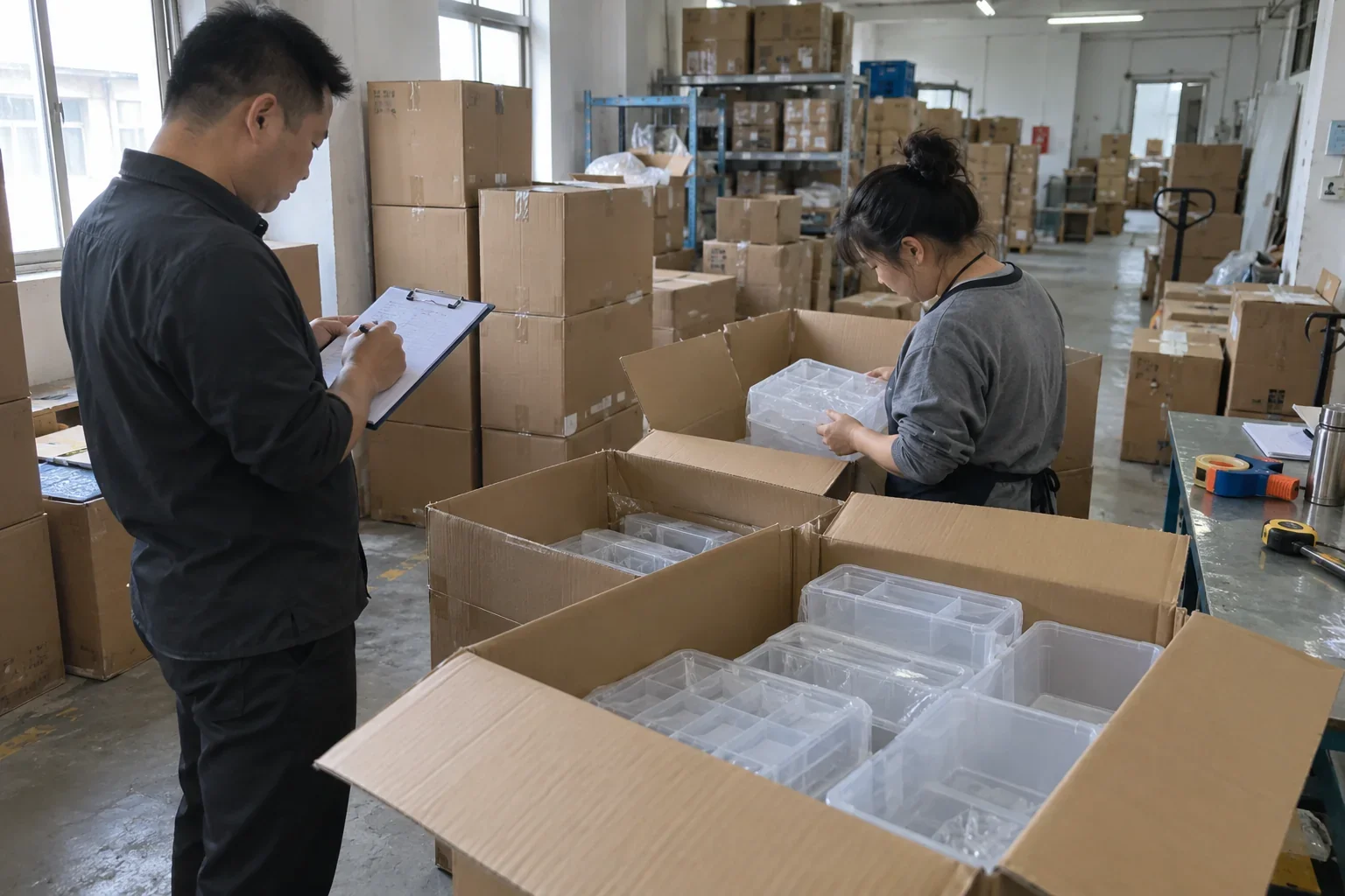 Incoming goods checked against a receiving list.